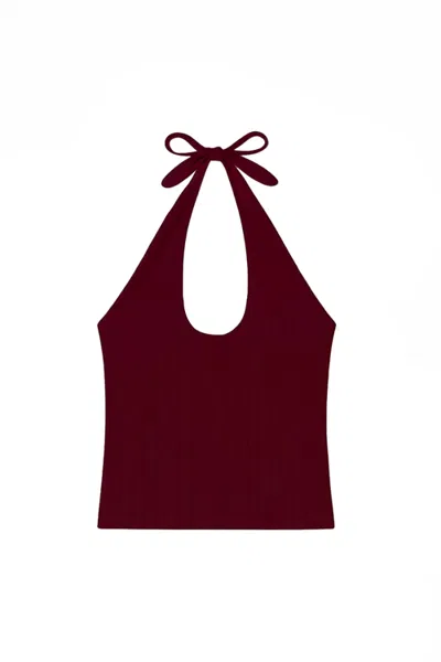 Vir Vita Pauline Pointelle Halter Top In Burgundy