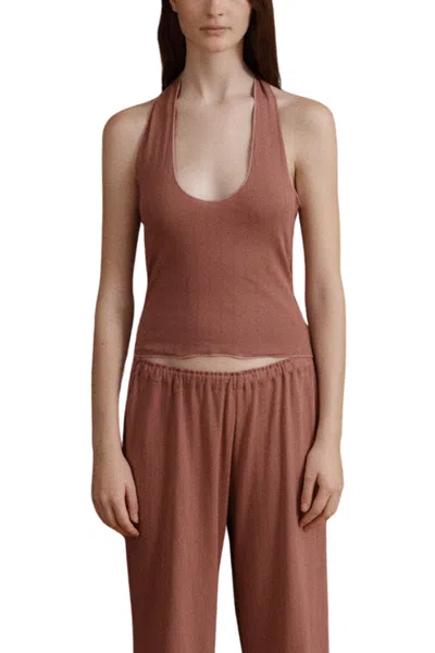 Vir Vita Pauline Pointelle Halter Top In Brown