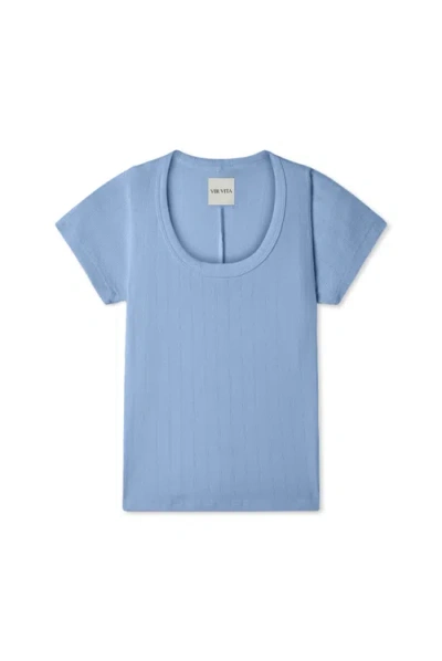 Vir Vita Pointelle Scoop Tee In Blue