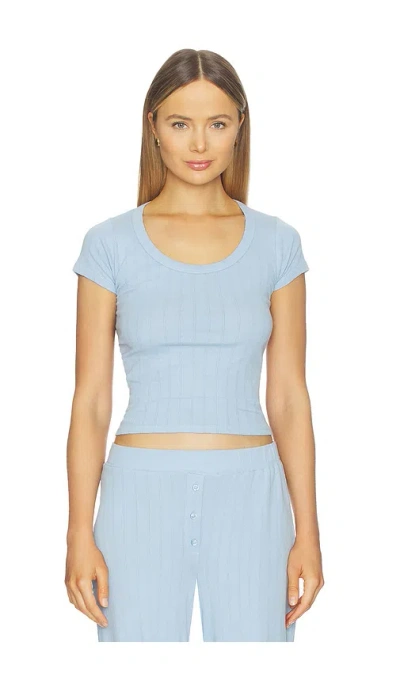 Vir Vita Pointelle Scoop Tee In Blue