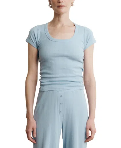 Vir Vita Pointelle Scoop Tee In Blue