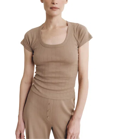 Vir Vita Pointelle Scoop Tee In Brown
