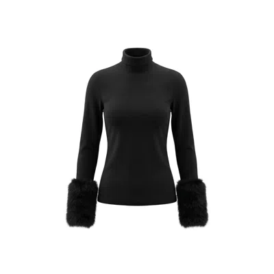 Virago Women's Black Nemesis Turtleneck With Sleeve Fur Trims