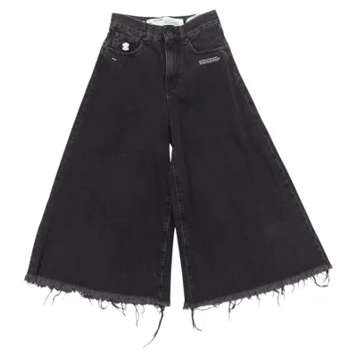 Pre-owned Virgil Abloh Off White C/o  Black Denim Logo Pin Frayed Hem Wide Culotte Jeans Xs