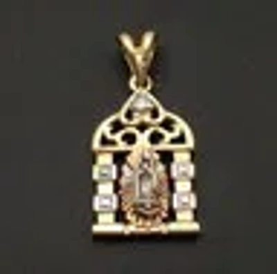 Pre-owned Virgin Mary Charm Pendant Guadalupe 14k Tricolor Gold In Tan