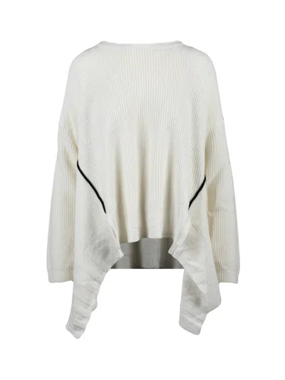 Virginia Bizzi Asymmetric Crewneck Sweater With Extended Side Panels In Neutral