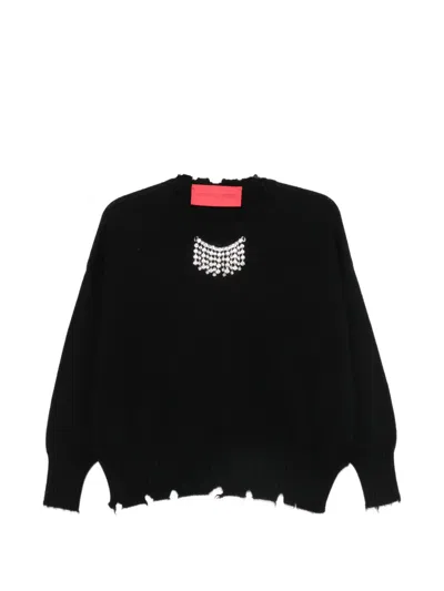 Virginia Bizzi Crystal-embellished Distressed-effect Sweater In Black