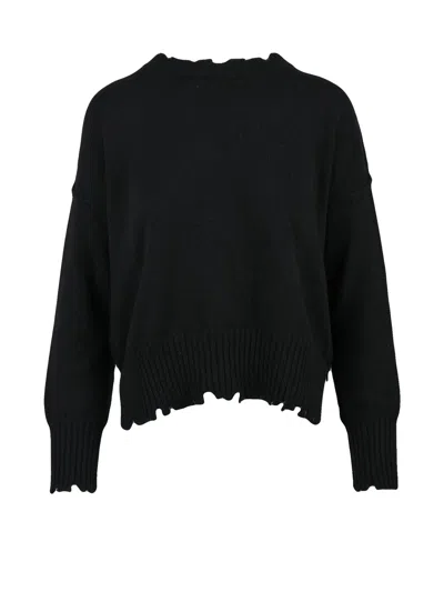 Virginia Bizzi Distressed Cashmere Crewneck Sweater In Black