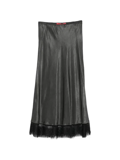 Virginia Bizzi Lace-trim Satin Midi Skirt In Black