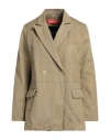 Virginia Bizzi Woman Suit Jacket Khaki Size 8 Cotton In Beige