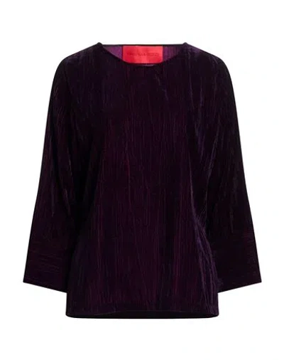 Virginia Bizzi Woman Top Dark Purple Size 6 Polyester In Animal Print