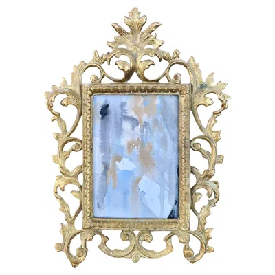 Pre-owned Virginia Metalcrafters Contemporary Abstract Watercolor Painting In  Brass Frame In Gray
