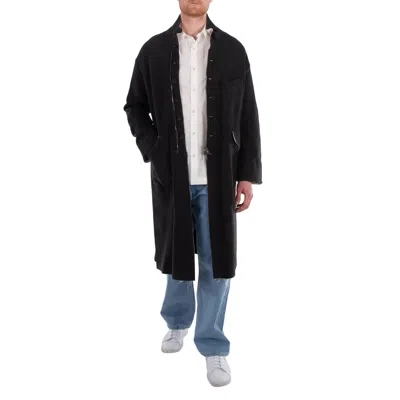 Viridi-anne Men's Gray Long Fulling Coat In Black