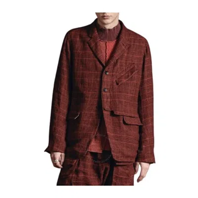 Viridi-anne Men's Red Wool/linen Check Blazer