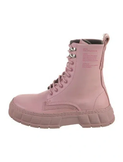 Pre-owned Viron Leather Graphic Print Combat Boots In Pink