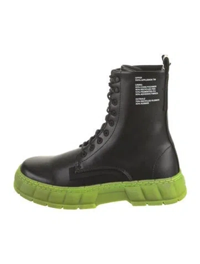 Pre-owned Viron Leather Graphic Print Combat Boots W/ Tags In Black