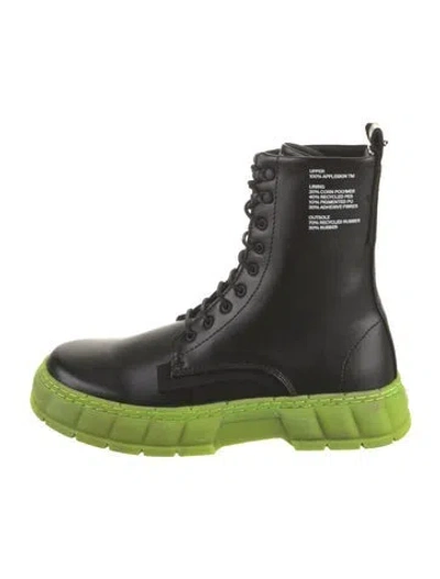 Pre-owned Viron Leather Graphic Print Combat Boots W/ Tags In Black