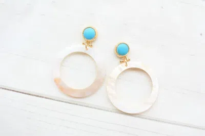 Virtue Turquoise Post With Shell Hoop In Bone In Beige