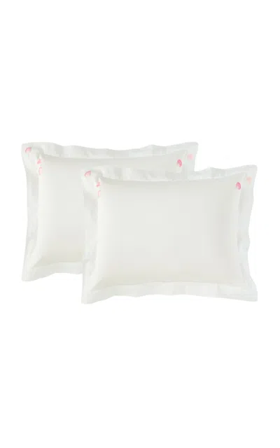 Vis-a-vis Paris Petales De Rose Set-of-two King Cotton Satin Rectangular Pillowcases In White