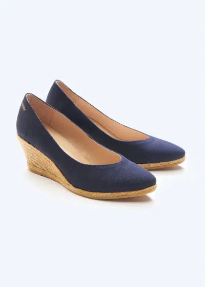 Viscata Barcelona Women's Roses Canvas V Cut Espadrille Wedges Espadrilles In Navy Blue