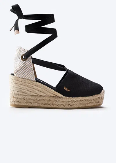 Viscata Bisbe Canvas Espadrille Platform Wedges In Black