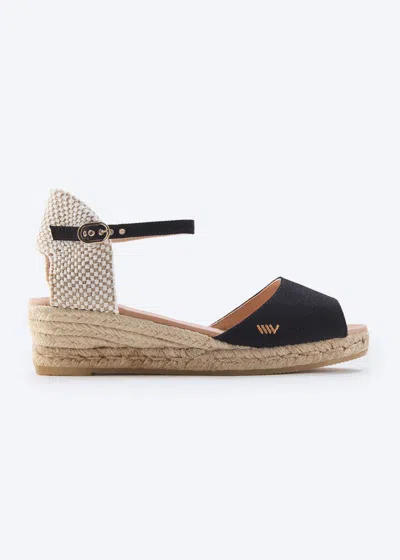 Viscata Cavall Canvas Espadrille Sandal Wedges In Black