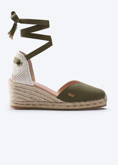 Viscata Gava Canvas Espadrille Wedges In Green