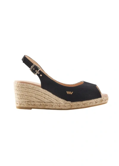 Viscata Gavina Canvas Espadrille Sandal Wedges In Black