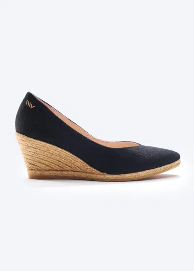 Viscata Roses Canvas V Cut Espadrille Wedges In Black