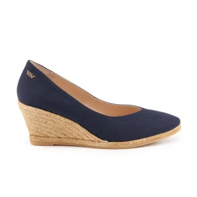 Viscata Roses Canvas V Cut Espadrille Wedges In Navy