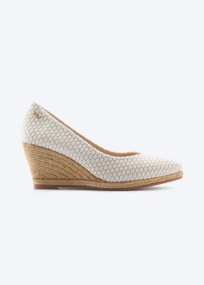 Viscata Roses Premium Fabrics V Cut Espadrille Wedges In White