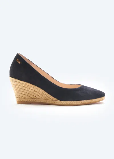 Viscata Roses Suede V Cut Espadrille Wedges In Black