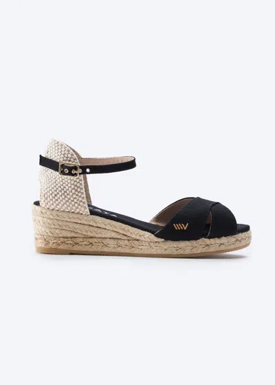 Viscata Salina Canvas Espadrille Sandal Wedges In Black