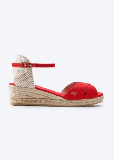 Viscata Salina Canvas Espadrille Sandal Wedges In Red