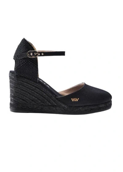 Viscata Satuna Canvas Espadrille Wedges In Jute Black