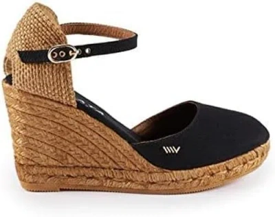 Viscata Satuna Canvas Espadrille Wedges In Black/natural
