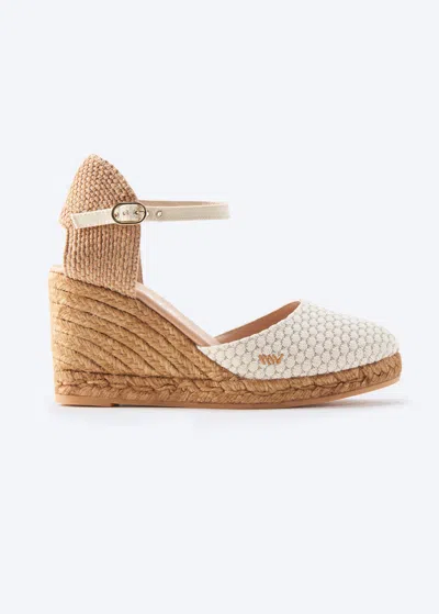 Viscata Satuna Premium Fabrics Canvas Espadrille Wedges In White