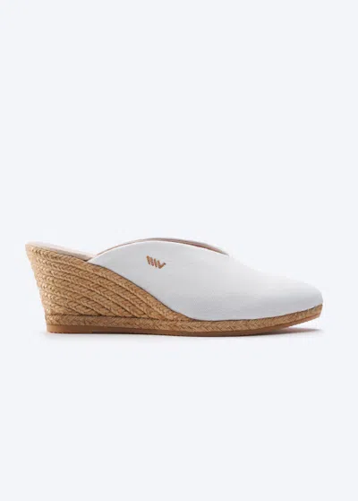 Viscata Truja Canvas Espadrille Mule Wedges In White