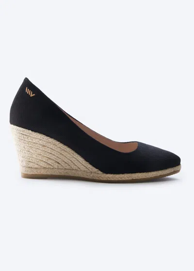 Viscata Women's Roses Canvas U Cut Espadrille Wedges In Black