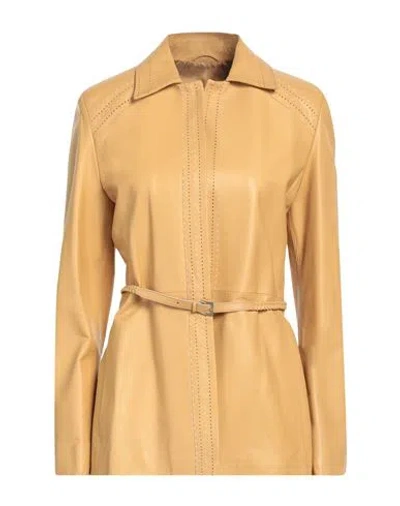 Visconf Woman Jacket Tan Size 12 Leather In Brown