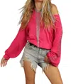 Vision Jenicka Sequined Trimmed Waffle Knit Top In Fuchsia In Pink
