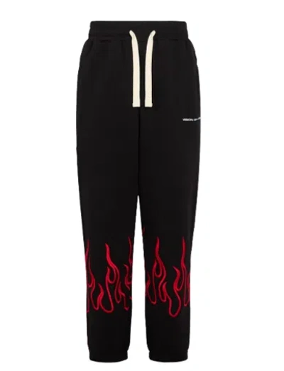 Vision Of Super Men's Lightweight Tracksuit Pants Embroidered Flames Pants Black/red