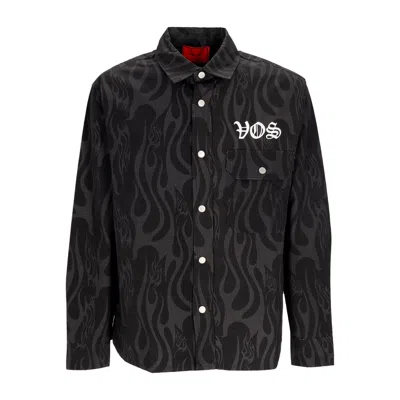 Vision Of Super Aop Flames Print Shirt Men's Long Sleeve Shirt Black