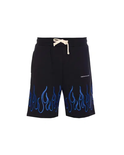 Vision Of Super Bermuda Nero Con Fiamme Ricamate In Black