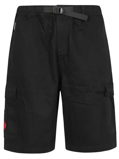 VISION OF SUPER BLACK CARGO SHORTS WITH FLAMES PATCH AND PRINTED LOGO