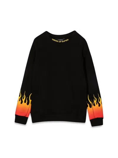 VISION OF SUPER BLACK CREWNECK WITH RED SHADED FLAMES