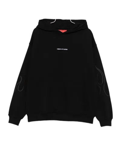 VISION OF SUPER BLACK HOODIE WITH RED FLAMES
