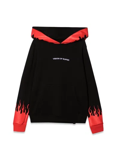 Vision Of Super Black Hoodie With Red Flames In Multi
