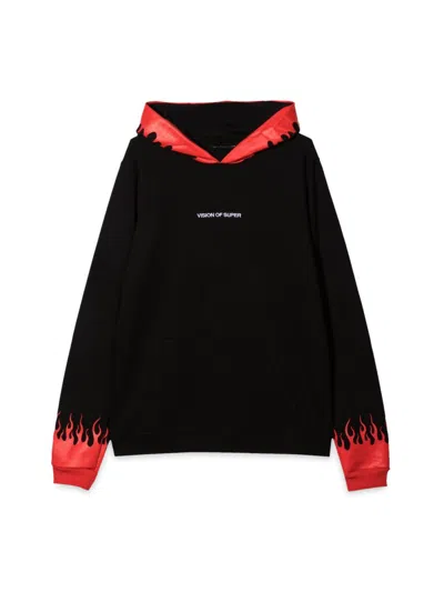 Vision Of Super Kids' Black Hoodie With Red Flames