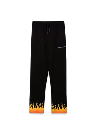 Vision Of Super Kids' Black Pants With Red Shaded Flames